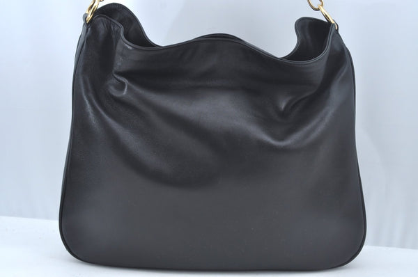 Authentic GUCCI Bamboo Shoulder Bag Leather Black L0344