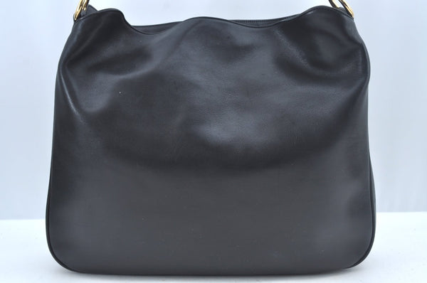 Authentic GUCCI Bamboo Shoulder Bag Leather Black L0344