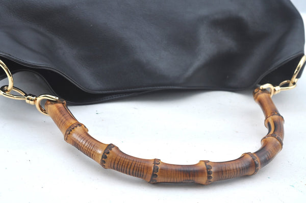 Authentic GUCCI Bamboo Shoulder Bag Leather Black L0344