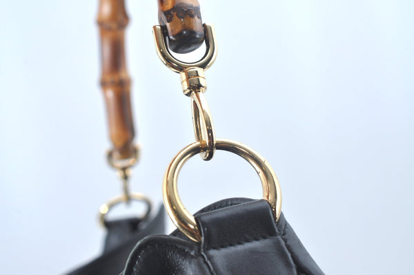 Authentic GUCCI Bamboo Shoulder Bag Leather Black L0344