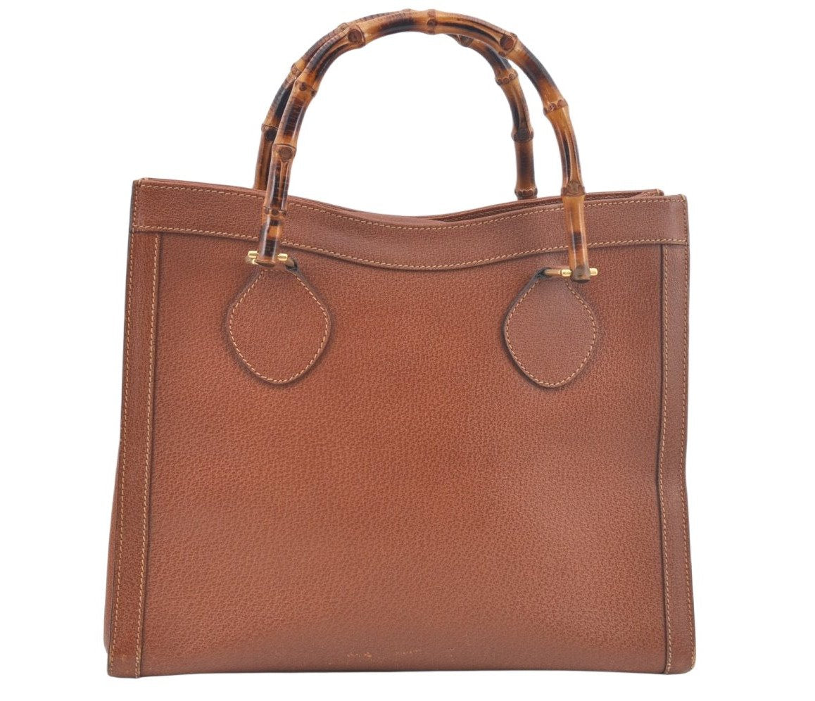 Authentic GUCCI Bamboo Hand Bag Leather Brown Junk L0350