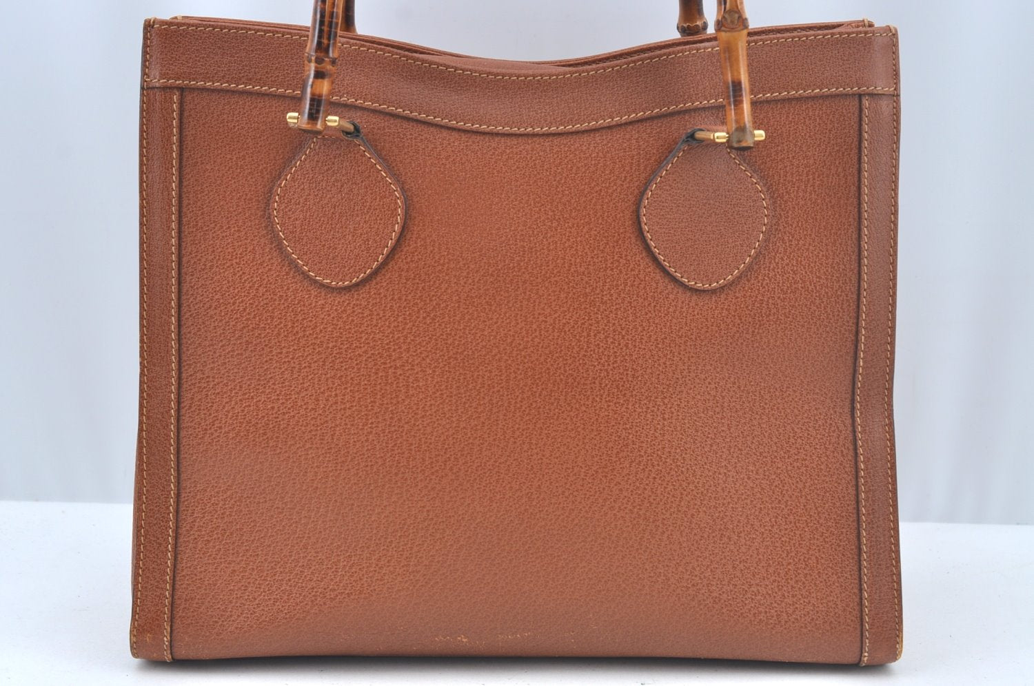 Authentic GUCCI Bamboo Hand Bag Leather Brown Junk L0350