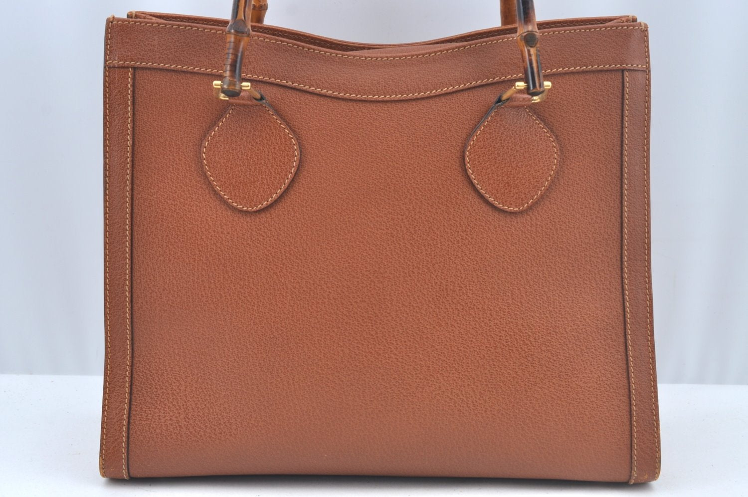 Authentic GUCCI Bamboo Hand Bag Leather Brown Junk L0350