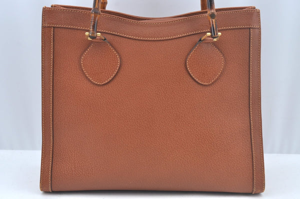 Authentic GUCCI Bamboo Hand Bag Leather Brown Junk L0350