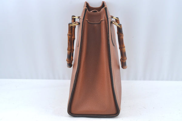 Authentic GUCCI Bamboo Hand Bag Leather Brown Junk L0350
