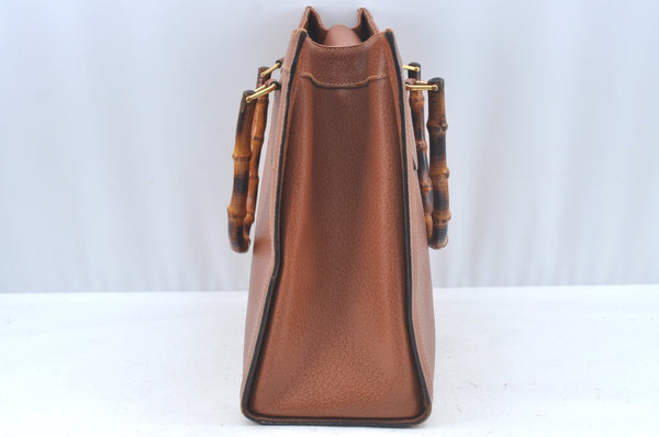 Authentic GUCCI Bamboo Hand Bag Leather Brown Junk L0350