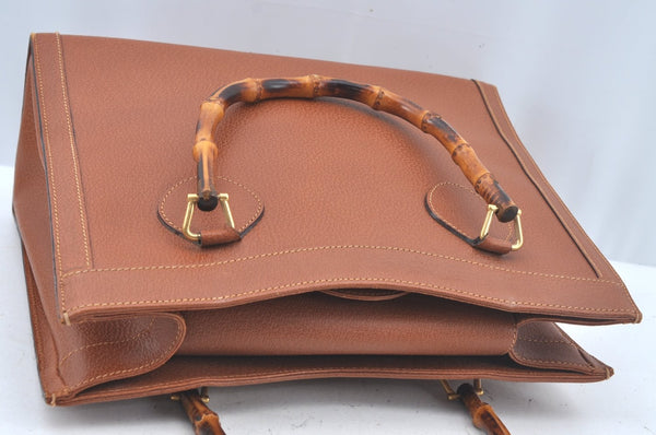 Authentic GUCCI Bamboo Hand Bag Leather Brown Junk L0350