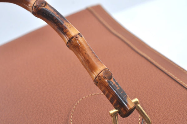 Authentic GUCCI Bamboo Hand Bag Leather Brown Junk L0350