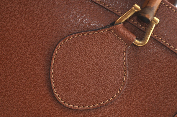 Authentic GUCCI Bamboo Hand Bag Leather Brown Junk L0350