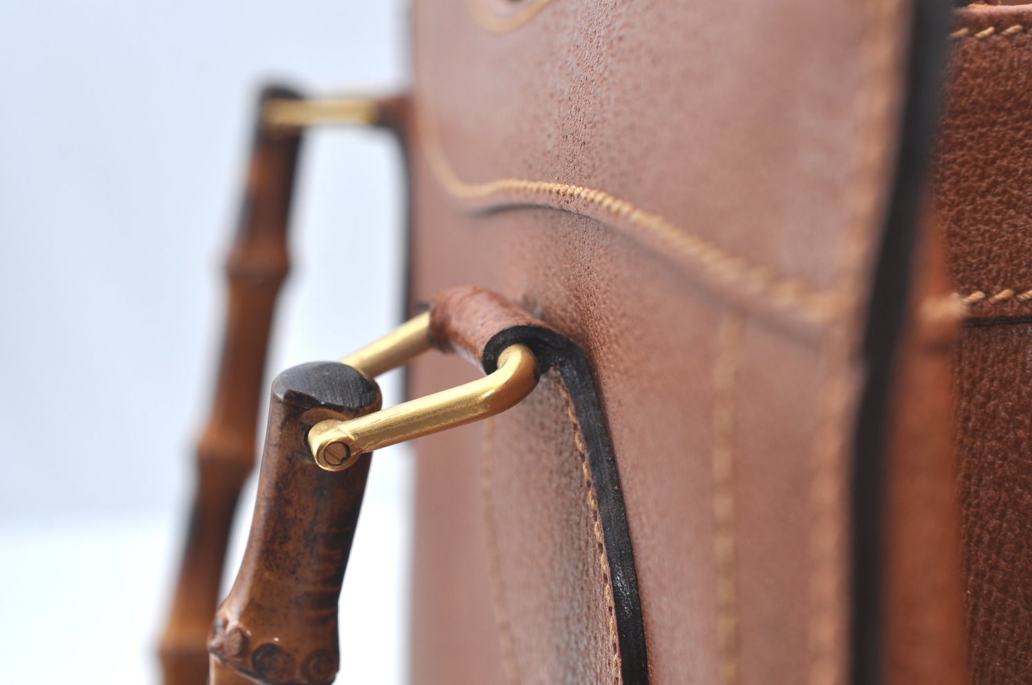 Authentic GUCCI Bamboo Hand Bag Leather Brown Junk L0350