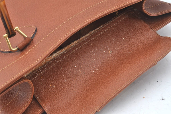 Authentic GUCCI Bamboo Hand Bag Leather Brown Junk L0350