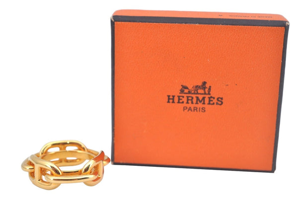 Authentic HERMES Scarf Ring Chaine d'Ancre Chain Design Gold Tone Box L0352