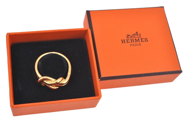 Authentic HERMES Scarf Ring Atame Circle Knot Design Gold Tone Box L0355