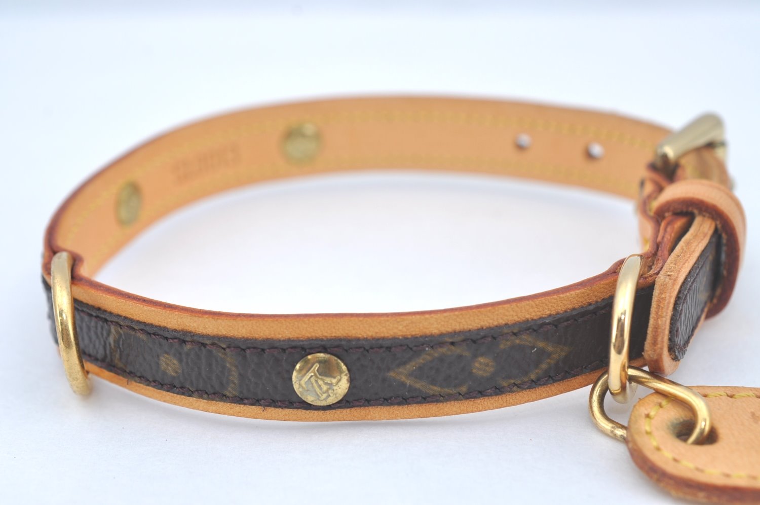 Authentic Louis Vuitton Monogram Collar Baxter MM Dog Collar M58071 LV L0356