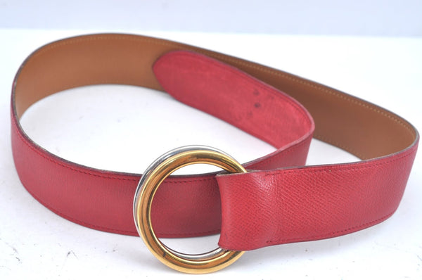 Authentic HERMES Leather Belt Size 87cm 34.3" Red L0362