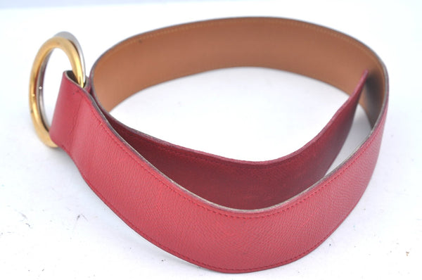 Authentic HERMES Leather Belt Size 87cm 34.3" Red L0362