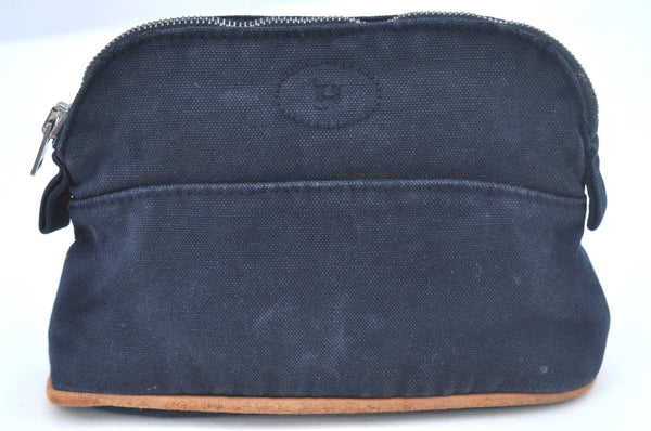 Authentic HERMES Bolide Pouch MiniMini Purse Canvas Leather Navy L0363