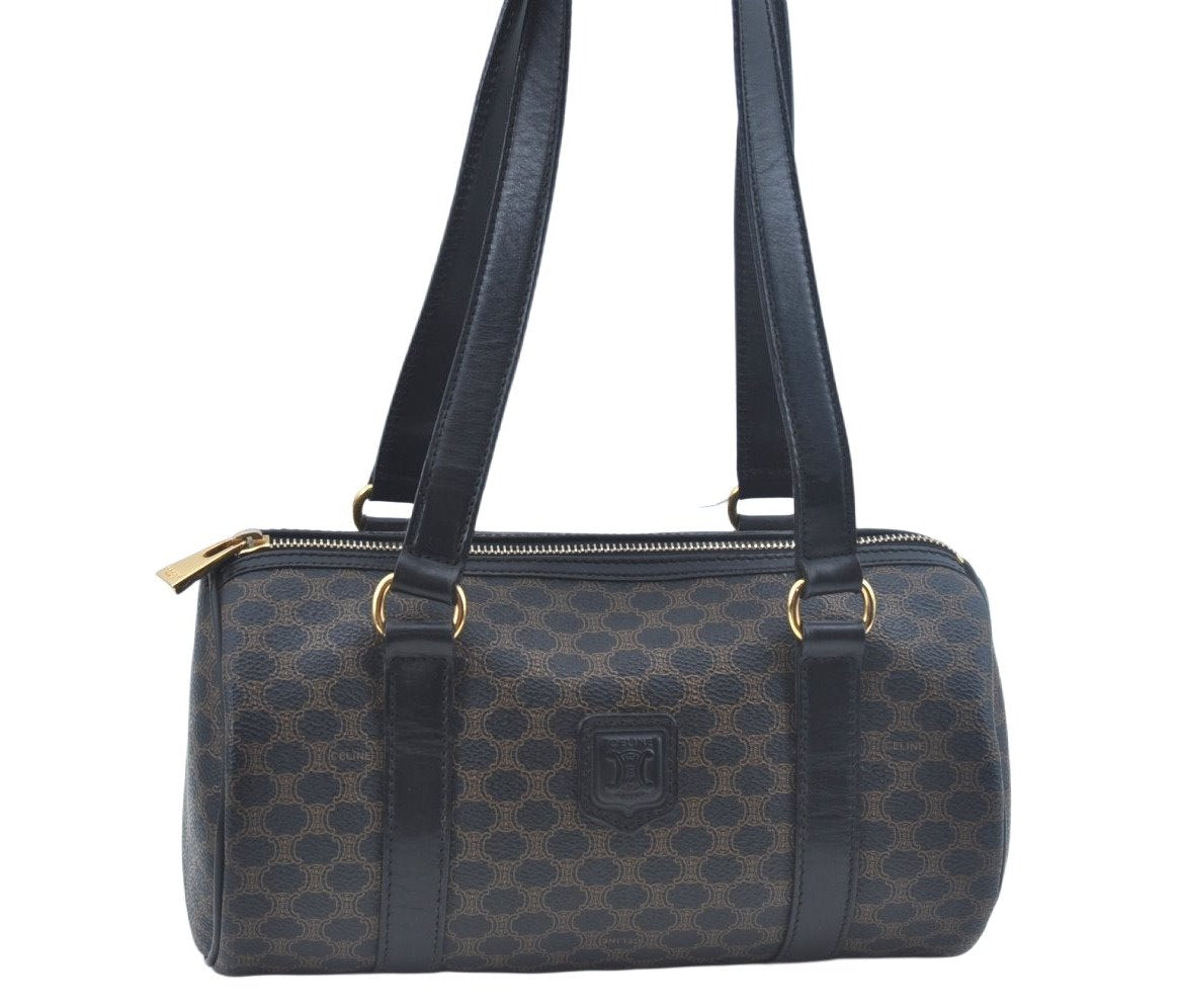 Authentic CELINE Macadam Blason Shoulder Bag Purse PVC Leather Black L0380