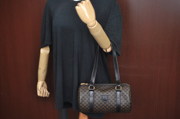 Authentic CELINE Macadam Blason Shoulder Bag Purse PVC Leather Black L0380
