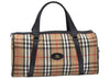 Authentic Burberrys Nova Check Canvas Leather Hand Boston Bag Beige L0386