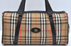 Authentic Burberrys Nova Check Canvas Leather Hand Boston Bag Beige L0386