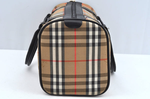 Authentic Burberrys Nova Check Canvas Leather Hand Boston Bag Beige L0386