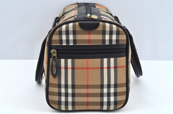 Authentic Burberrys Nova Check Canvas Leather Hand Boston Bag Beige L0386