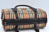 Authentic Burberrys Nova Check Canvas Leather Hand Boston Bag Beige L0386