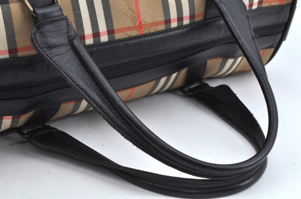 Authentic Burberrys Nova Check Canvas Leather Hand Boston Bag Beige L0386