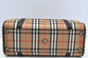 Authentic Burberrys Nova Check Canvas Leather Hand Boston Bag Beige L0386