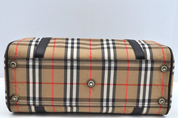 Authentic Burberrys Nova Check Canvas Leather Hand Boston Bag Beige L0386
