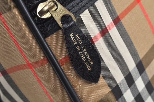 Authentic Burberrys Nova Check Canvas Leather Hand Boston Bag Beige L0386