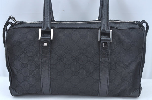 Authentic GUCCI Hand Bag Purse GG Canvas Leather Black L0387