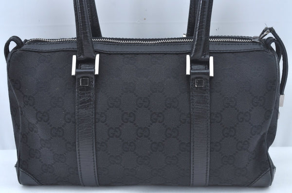 Authentic GUCCI Hand Bag Purse GG Canvas Leather Black L0387