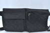 Authentic GUCCI Waist Body Bag Purse Canvas Leather Black L0391