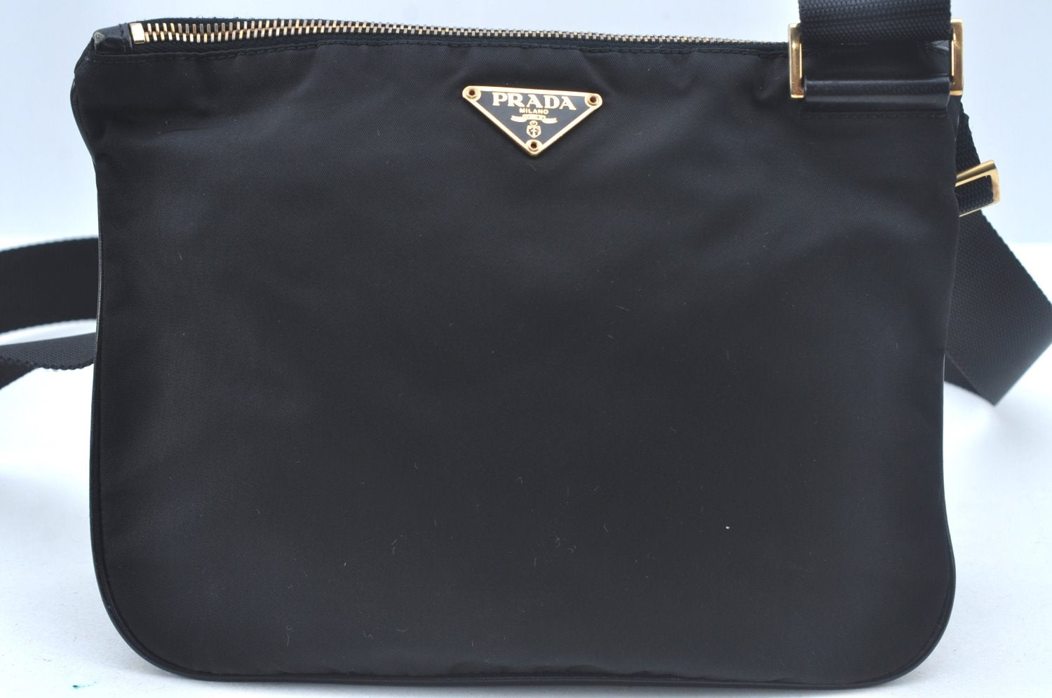 Authentic PRADA Nylon Tessuto Leather Shoulder Cross Body Bag Purse Black L0392