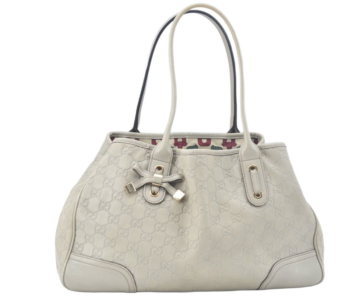 Auth GUCCI Guccissima Princy Ribbon Shoulder Tote Bag GG Leather White L0394