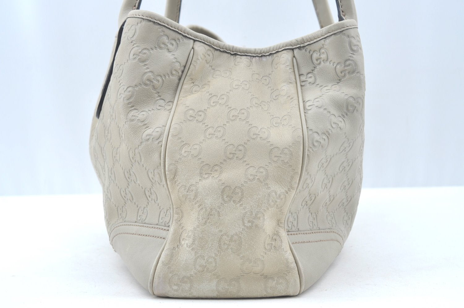 Auth GUCCI Guccissima Princy Ribbon Shoulder Tote Bag GG Leather White L0394