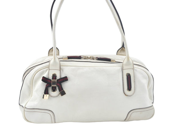 Auth GUCCI Sherry Line Princy Ribbon Shoulder Bag GG Leather 161720 White L0395