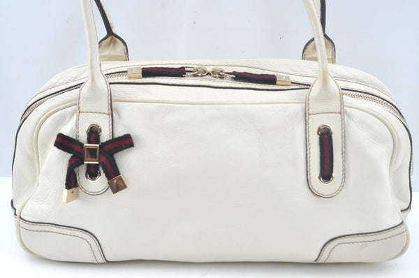 Auth GUCCI Sherry Line Princy Ribbon Shoulder Bag GG Leather 161720 White L0395