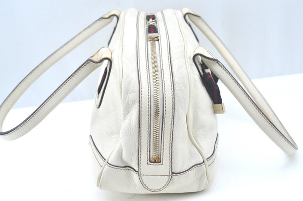 Auth GUCCI Sherry Line Princy Ribbon Shoulder Bag GG Leather 161720 White L0395