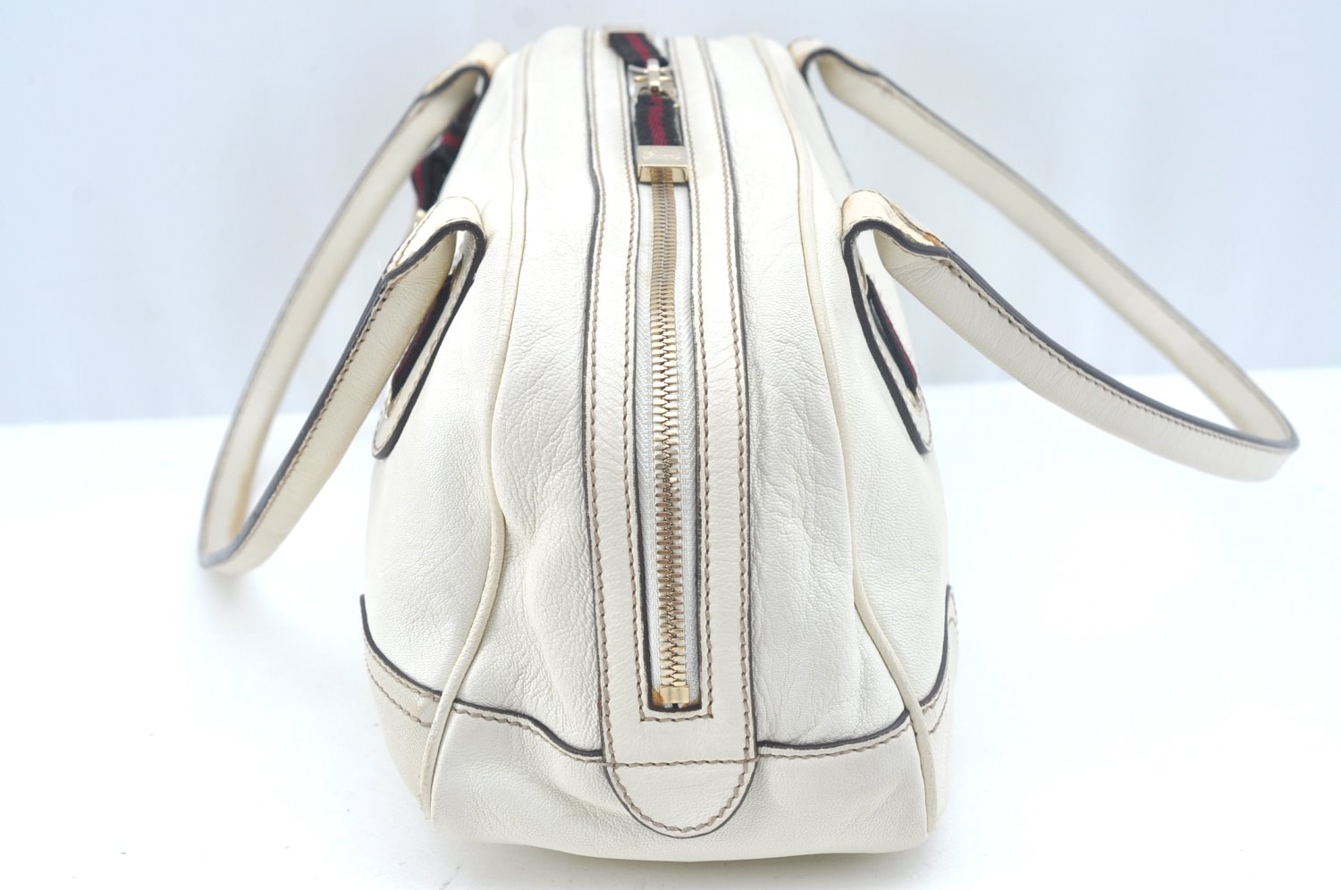 Auth GUCCI Sherry Line Princy Ribbon Shoulder Bag GG Leather 161720 White L0395