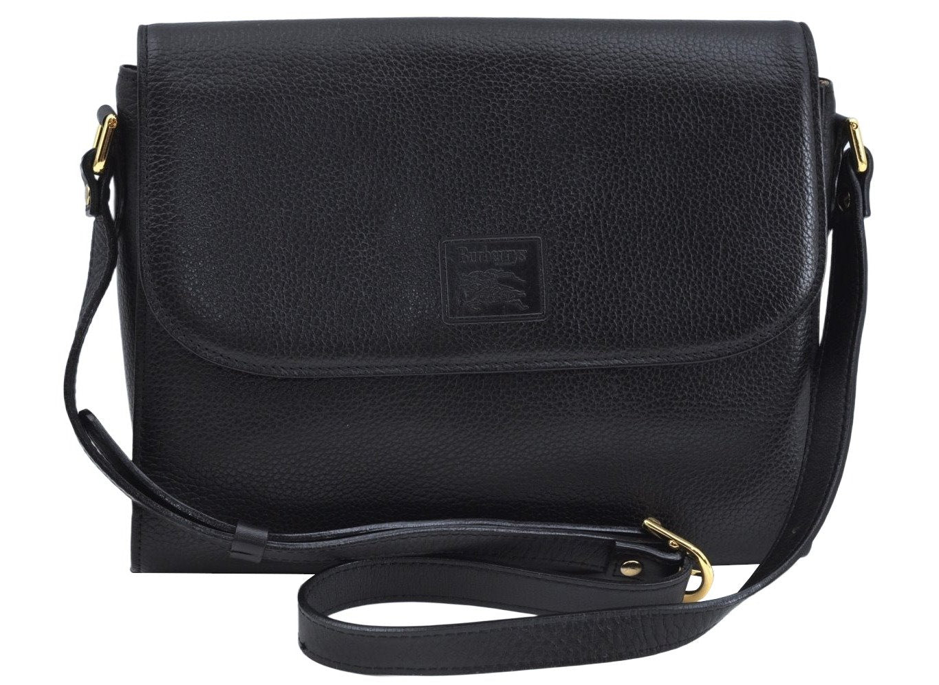 Authentic Burberrys Vintage Leather Shoulder Cross Body Bag Purse Black L0396