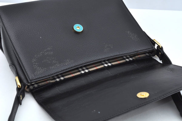 Authentic Burberrys Vintage Leather Shoulder Cross Body Bag Purse Black L0396