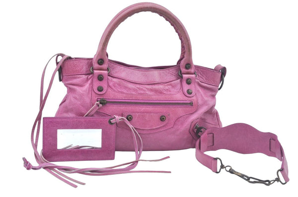 Authentic BALENCIAGA Giant The First 2Way Shoulder Hand Bag Leather Pink L0397