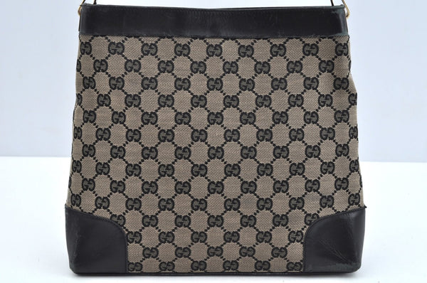 Authentic GUCCI Vintage Shoulder Tote Bag GG Canvas Leather Black L0399