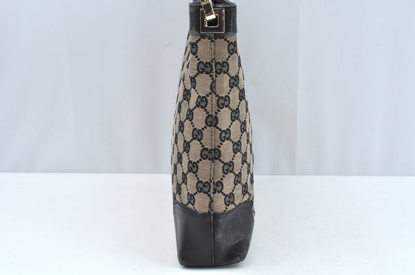 Authentic GUCCI Vintage Shoulder Tote Bag GG Canvas Leather Black L0399