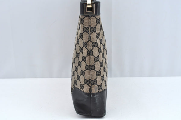 Authentic GUCCI Vintage Shoulder Tote Bag GG Canvas Leather Black L0399
