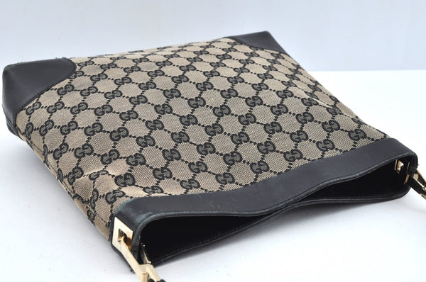 Authentic GUCCI Vintage Shoulder Tote Bag GG Canvas Leather Black L0399