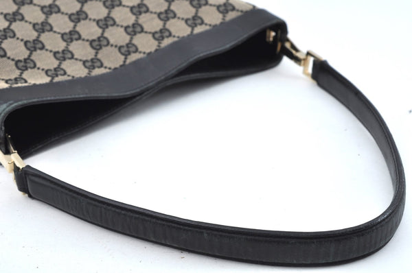 Authentic GUCCI Vintage Shoulder Tote Bag GG Canvas Leather Black L0399